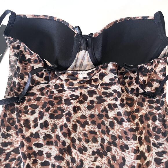 RAMPAGE NWT Leopard Y2K Mesh Bustier Top Slip Mini Dress Size M - Picture 7 of 10